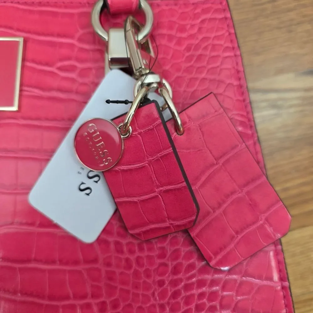 NWT Guess Pink Stephi Croc Embossed Faux Leather Satchel Medium